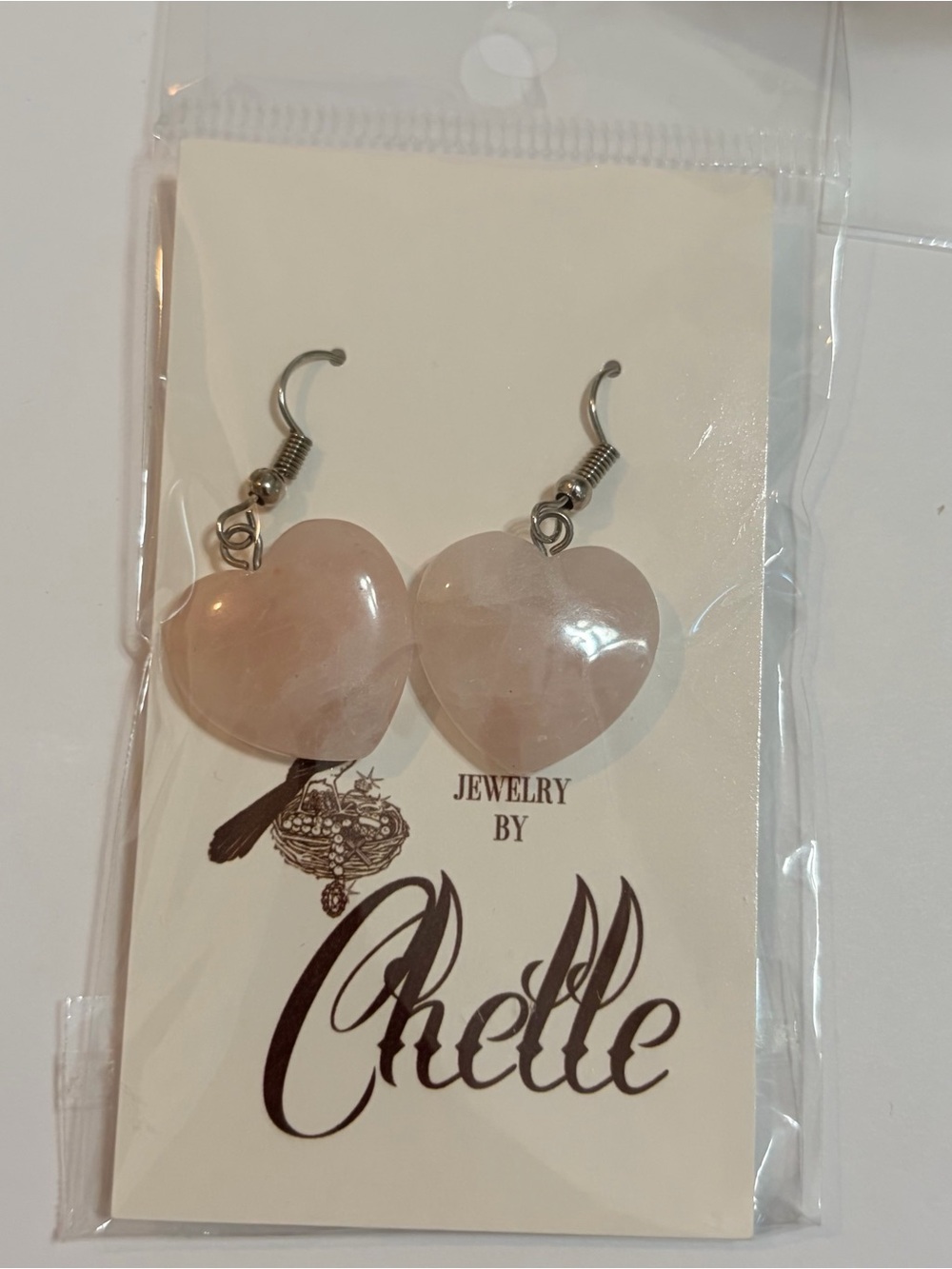 Rose Quartz Heart Drop Earrings